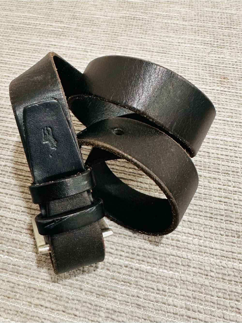 Polo Ralph Lauren Men's Black Leather Belt Silver Buckle Pony Logo Size 38